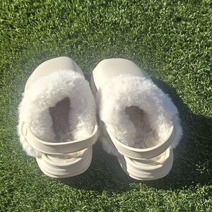 Zara Cream Furry Kids Slippers